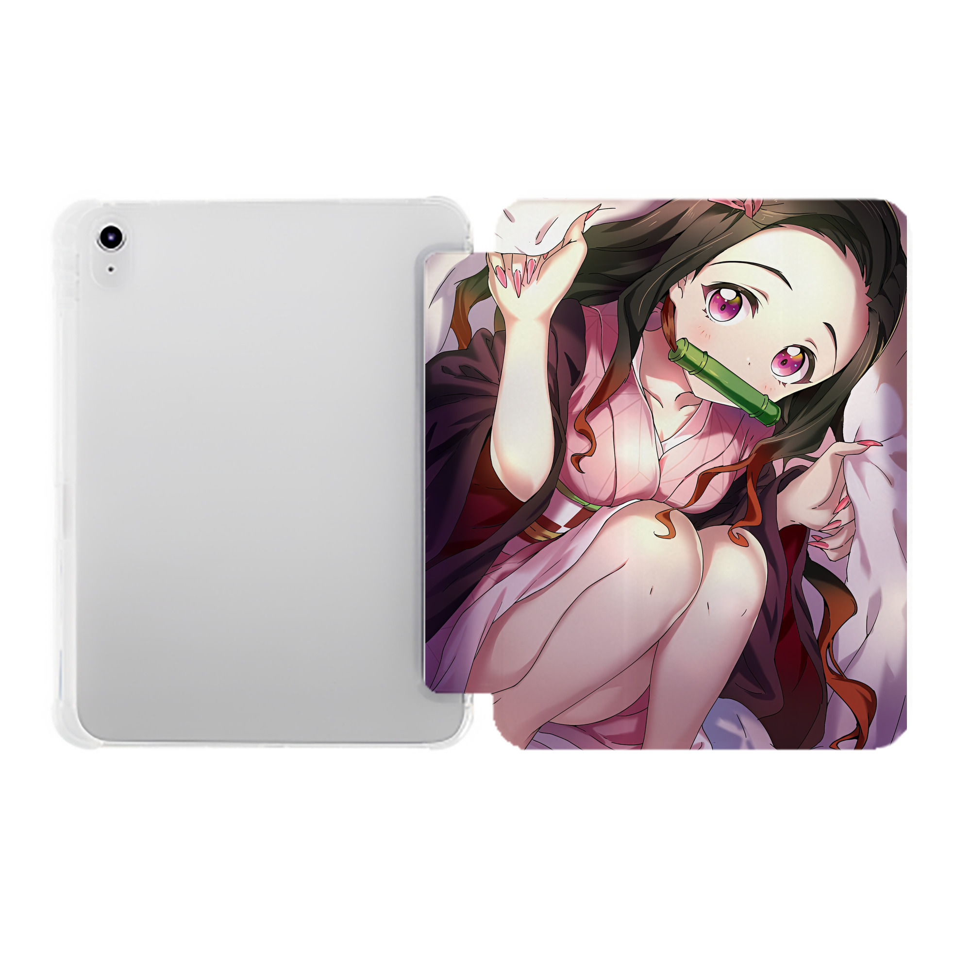 （画像用） 鬼滅の刃（きめつのやいば）竈門 禰󠄀豆子／かまど ねずこ Kamado Nezuko IPad ケース ペン収納付き 三つ折りスタンド PUレザー×シリコン 対応機種9.5/10.5/10.9インチ